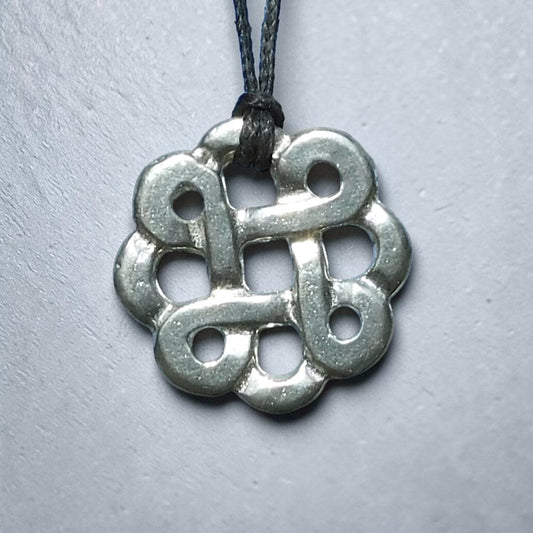 Celtic Knot Pendant Necklace (Round Knot Design), Handcast Pewter Pendant on Adjustable Waxed Cord