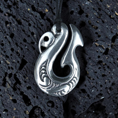 Traditional Manaia Pendant Necklace, Handcast Pewter Pendant on Adjustable Waxed Cord