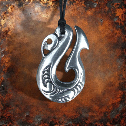 Traditional Manaia Pendant Necklace, Handcast Pewter Pendant on Adjustable Waxed Cord
