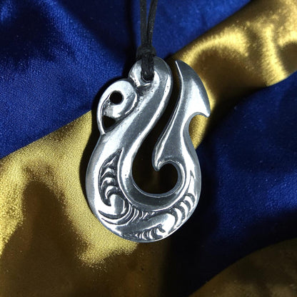 Traditional Manaia Pendant Necklace, Handcast Pewter Pendant on Adjustable Waxed Cord