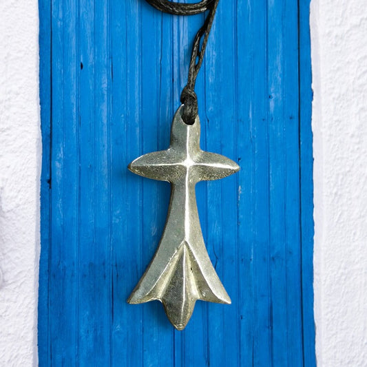 Breton Cross Pendant Necklace (Ermine Design), Handcast Pewter Pendant on Adjustable Waxed Cord