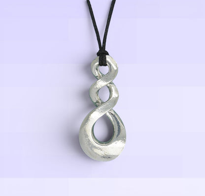 Flat Triple Infinity Loop Pendant Necklace, Handcast Pewter Pendant on Adjustable Waxed Cord