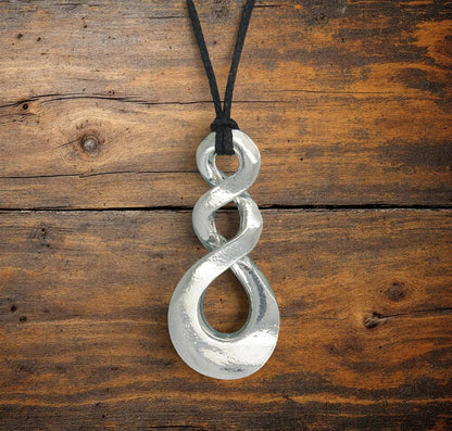 Flat Triple Infinity Loop Pendant Necklace, Handcast Pewter Pendant on Adjustable Waxed Cord