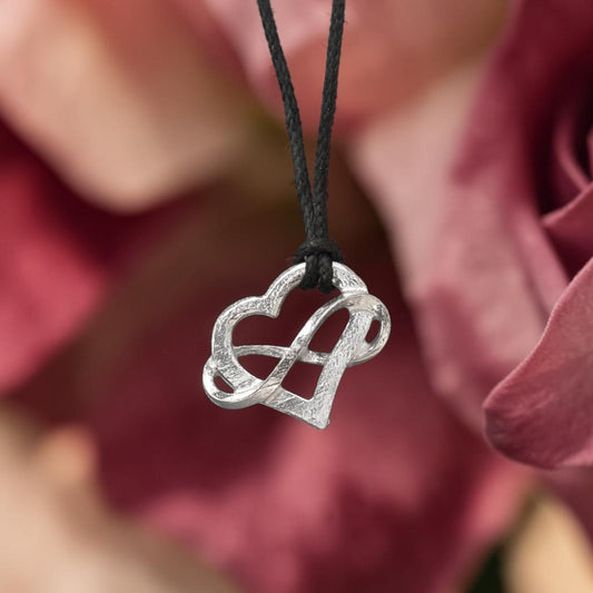 Infinity Heart Pendant Necklace (Small), Handcast Pewter Pendant on Adjustable Waxed Cord