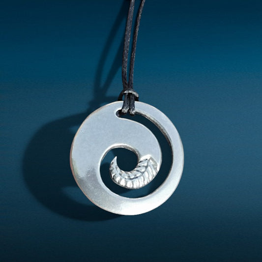 Koru Fern Pendant Necklace, Handcast Pewter on Adjustable Waxed Cord