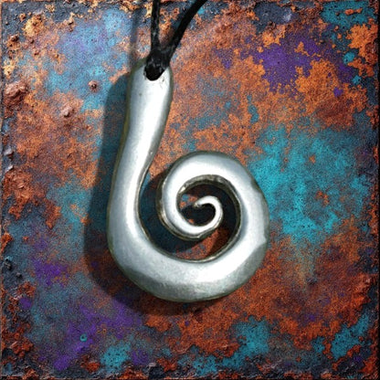 Koru Spiral Pendant Necklace, Larger Design, Handcast Pewter on Adjustable Waxed Cord