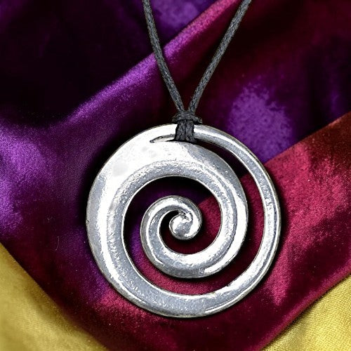 Koru Circle Pendant Necklace, Handcast Pewter on Adjustable Waxed Cord
