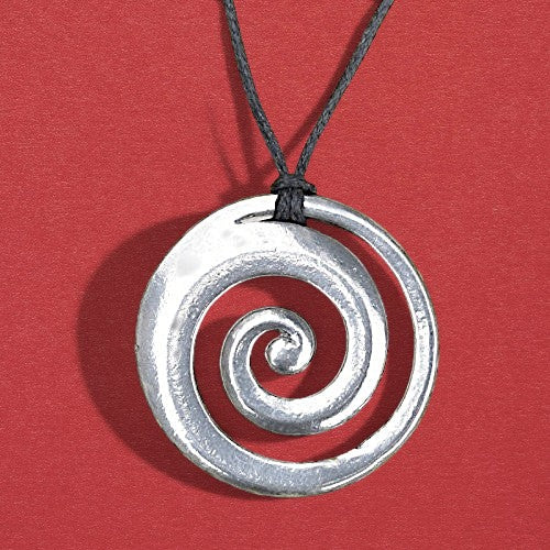 Koru Circle Pendant Necklace, Handcast Pewter on Adjustable Waxed Cord
