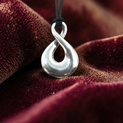 Infinity Loop Pendant Necklace (Open Twist Design), Handcast Pewter Pendant on Adjustable Waxed Cord