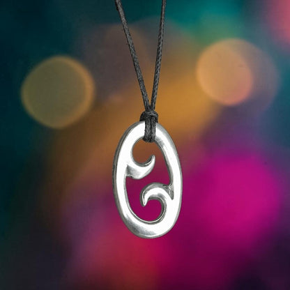 Koru Pendant Necklace (Oval Design), Maori-Inspired Handcast Pewter Pendant on Adjustable Waxed Cord