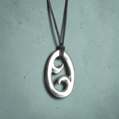 Koru Pendant Necklace (Oval Design), Maori-Inspired Handcast Pewter Pendant on Adjustable Waxed Cord
