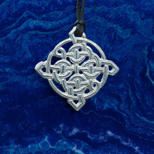 Celtic Knot Pendant Necklace (Square Knot Design), Handcast Pewter Pendant on Adjustable Waxed Cord