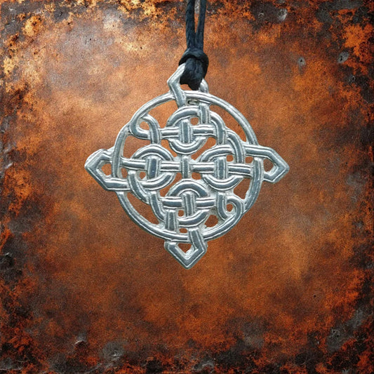 Celtic Knot Pendant Necklace (Square Knot Design), Handcast Pewter Pendant on Adjustable Waxed Cord