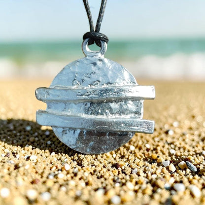 Textured Disc Pendant Necklace, Handcast Pewter Pendant on Adjustable Waxed Cord