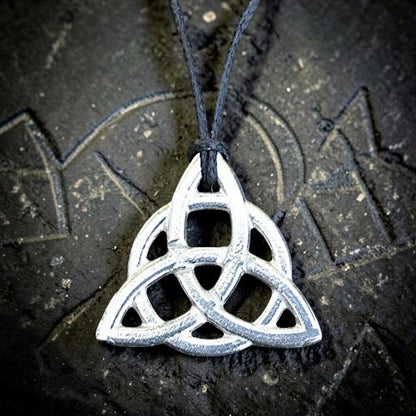 Trinity Knot Pendant Necklace, Handcast Pewter Pendant on Adjustable Waxed Cord
