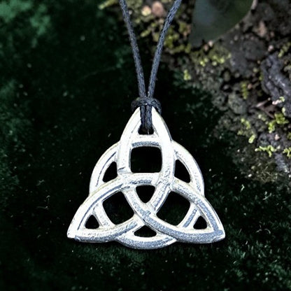 Trinity Knot Pendant Necklace, Handcast Pewter Pendant on Adjustable Waxed Cord