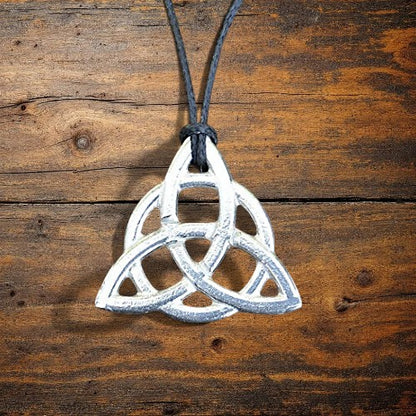 Trinity Knot Pendant Necklace, Handcast Pewter Pendant on Adjustable Waxed Cord