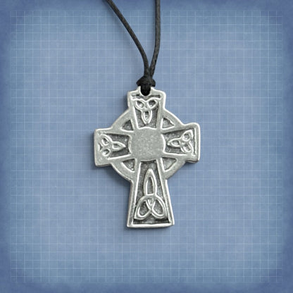 Celtic Cross Brooch (Trinity Knot, Small), Handcast Pewter, Polished Finish
