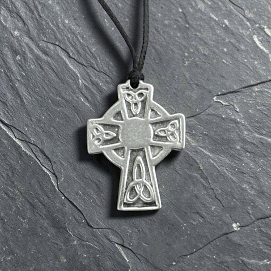 Celtic Cross Brooch (Trinity Knot, Small), Handcast Pewter, Polished Finish