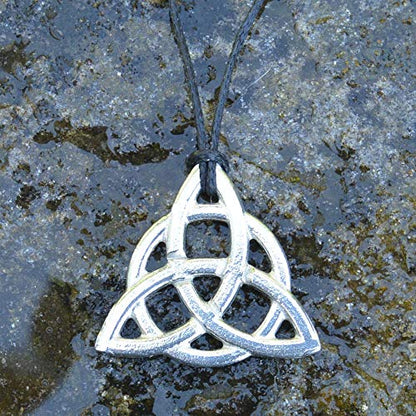 Trinity Knot Pendant Necklace, Handcast Pewter Pendant on Adjustable Waxed Cord