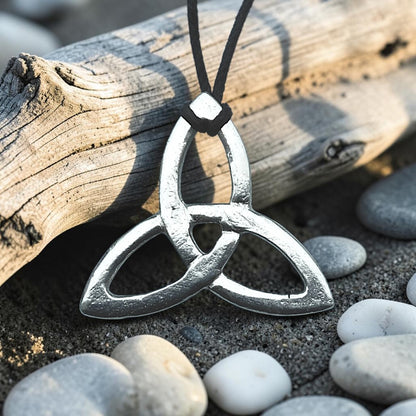 Triquetra Pendant Necklace, Handcast Pewter Pendant on Adjustable Waxed Cord