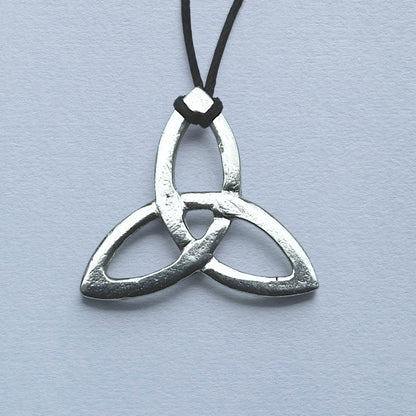 Triquetra Pendant Necklace, Handcast Pewter Pendant on Adjustable Waxed Cord