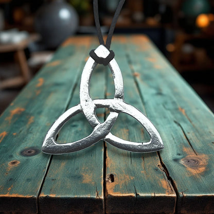 Triquetra Pendant Necklace, Handcast Pewter Pendant on Adjustable Waxed Cord