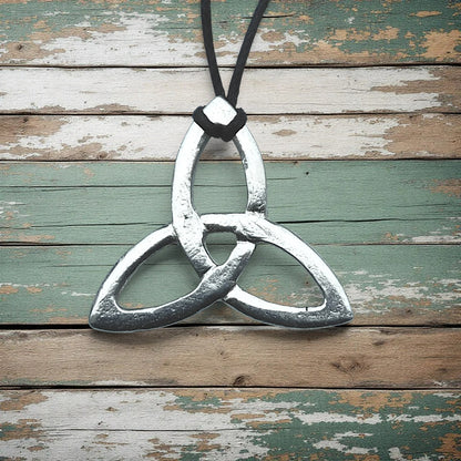 Triquetra Pendant Necklace, Handcast Pewter Pendant on Adjustable Waxed Cord