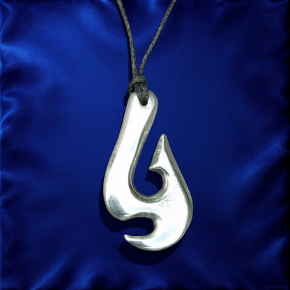 Maori Fish Hook Pendant Necklace (Axe Design), Handcast Pewter Pendant on Adjustable Waxed Cord