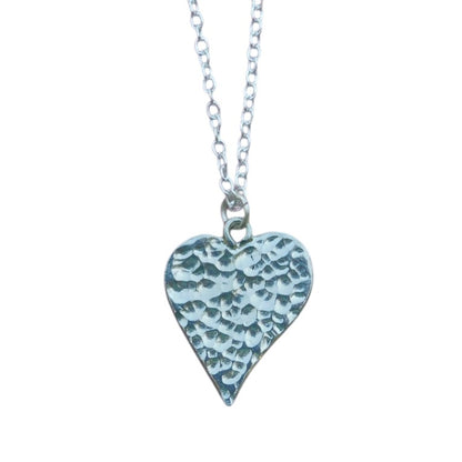 Hammered Heart Pendant Necklace on Silver Plated Chain, Handcast Pewter