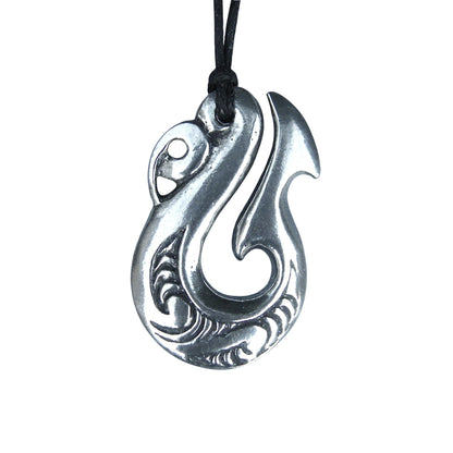 Traditional Manaia Pendant Necklace, Handcast Pewter Pendant on Adjustable Waxed Cord