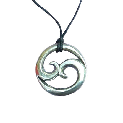 Chunky Twin Wave Pendant Necklace, Handcast Pewter on Adjustable Waxed Cord