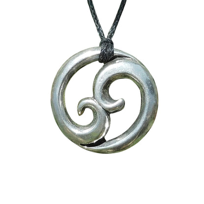 Twin Wave Pendant Necklace (Chunky Design), Handcast Pewter on Adjustable Waxed Cord