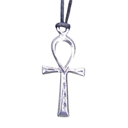 Ankh Pendant Necklace, Handcast Pewter Pendant on Adjustable Waxed Cord
