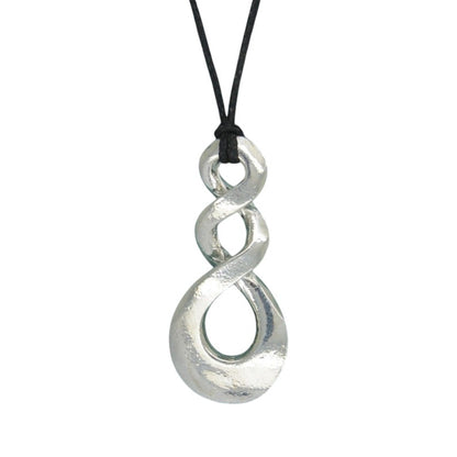 Flat Triple Infinity Loop Pendant Necklace, Handcast Pewter Pendant on Adjustable Waxed Cord