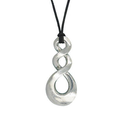 Flat Triple Infinity Loop Pendant Necklace, Handcast Pewter Pendant on Adjustable Waxed Cord