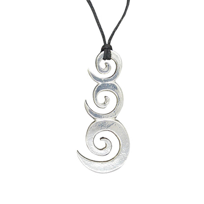 Triple Spiral Pendant Necklace (Flat Design), Handcast Pewter on Adjustable Waxed Cord