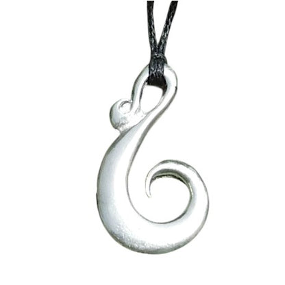 Spiral Fish Hook Pendant Necklace, Handcast Pewter Pendant on Adjustable Waxed Cord