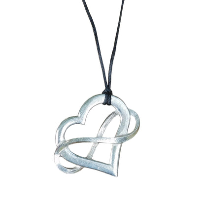 Infinity Heart Pendant Necklace (Large), Handcast Pewter Pendant on Adjustable Waxed Cord