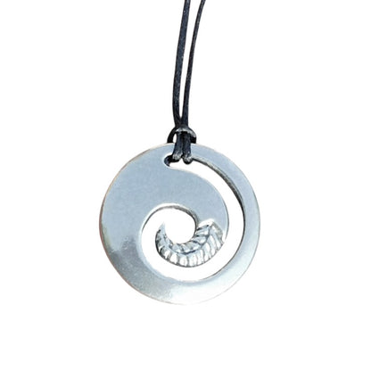 Koru Fern Pendant Necklace, Handcast Pewter on Adjustable Waxed Cord