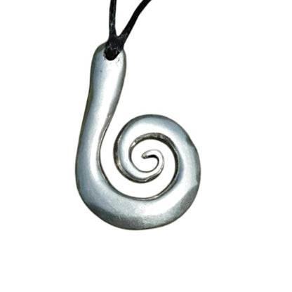 Koru Spiral Pendant Necklace, Larger Design, Handcast Pewter on Adjustable Waxed Cord