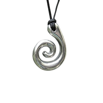 Koru Spiral Pendant Necklace, Smaller Design, Handcast Pewter on Adjustable Waxed Cord