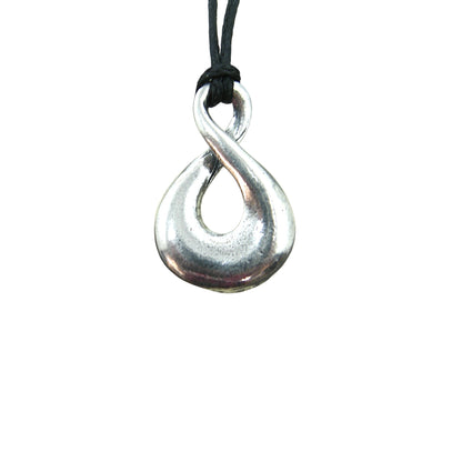 Infinity Loop Pendant Necklace (Open Twist Design), Handcast Pewter Pendant on Adjustable Waxed Cord