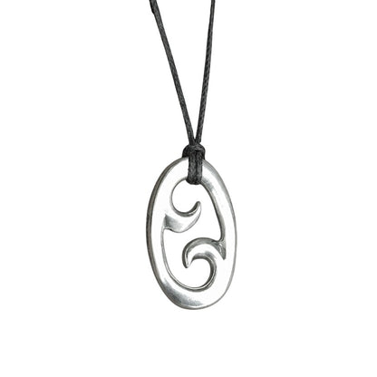 Koru Pendant Necklace (Oval Design), Maori-Inspired Handcast Pewter Pendant on Adjustable Waxed Cord