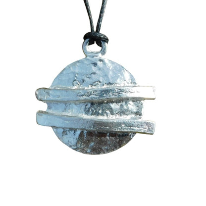 Textured Disc Pendant Necklace, Handcast Pewter Pendant on Adjustable Waxed Cord