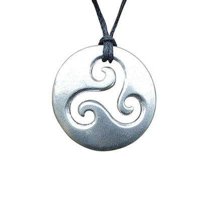 Triskele Pendant Necklace (Round), Handcast Pewter on Adjustable Waxed Cord