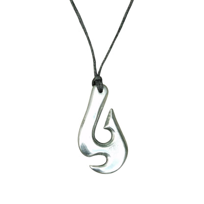 Maori Fish Hook Pendant Necklace (Axe Design), Handcast Pewter Pendant on Adjustable Waxed Cord
