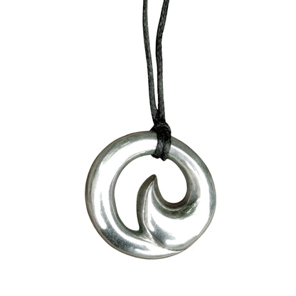 Maori Wave Pendant Necklace (Large), Handcast Pewter Pendant on Adjustable Waxed Cord