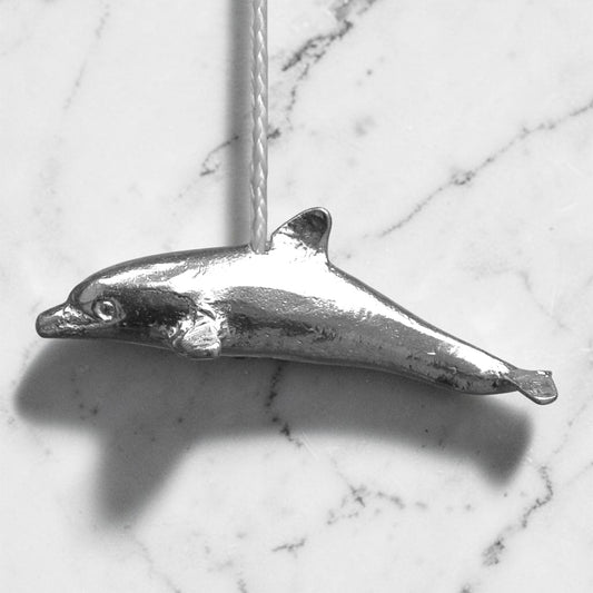 Swimming Dolphin Light Pull, Handcast Pewter, Polished Finish