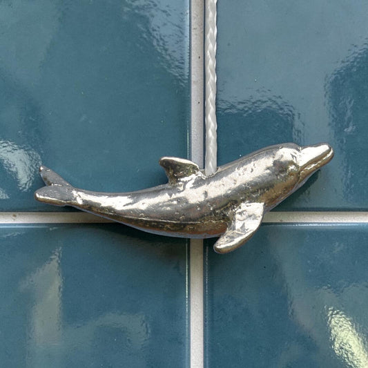 Leaping Dolphin Light Pull, Handcast Pewter, Polished Finish